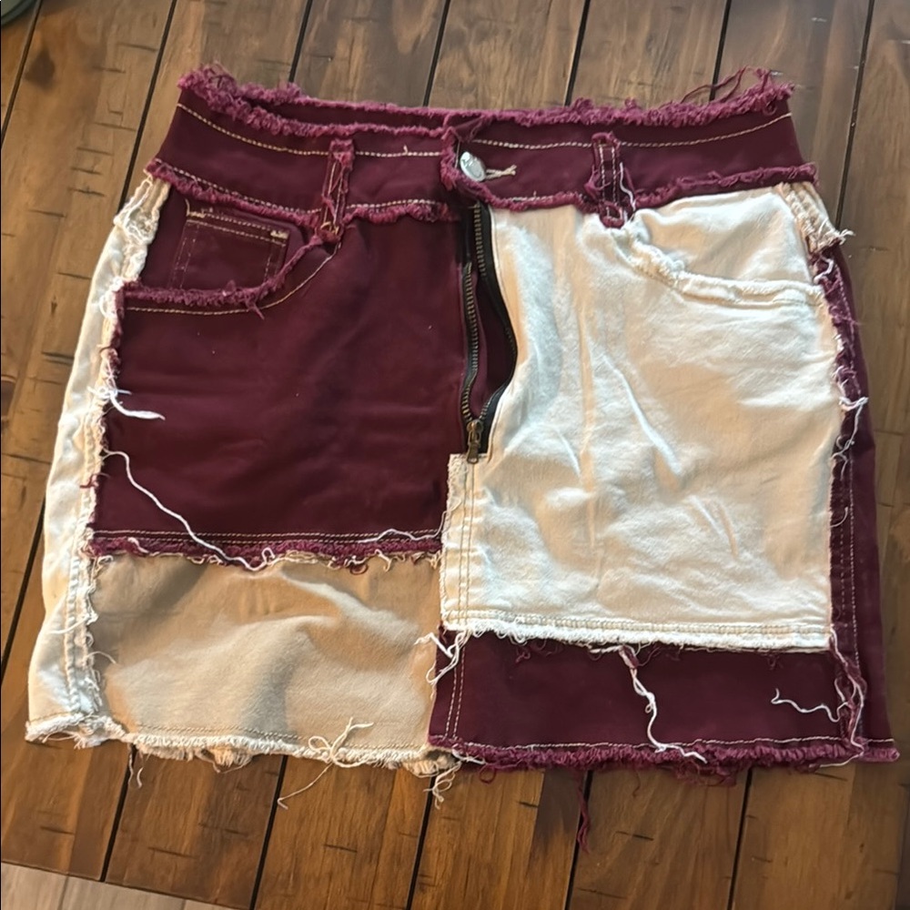 SHEIN Red and White Skorts with Patchwork Design